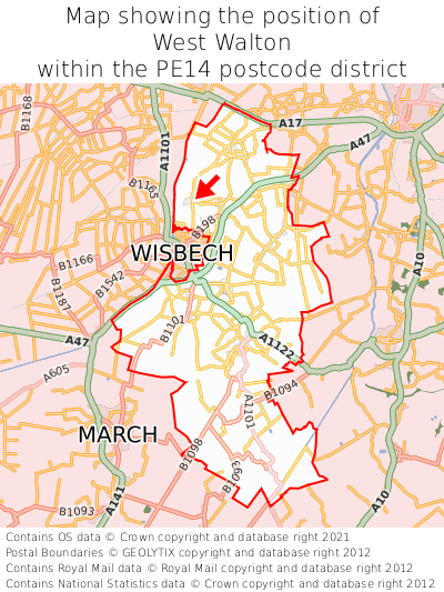 Map showing location of West Walton within PE14