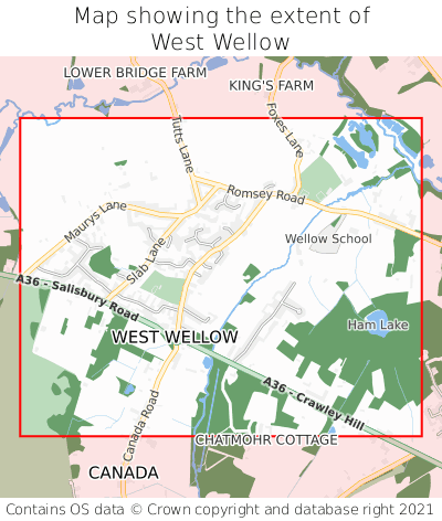 Map showing extent of West Wellow as bounding box