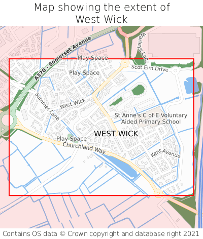 Map showing extent of West Wick as bounding box