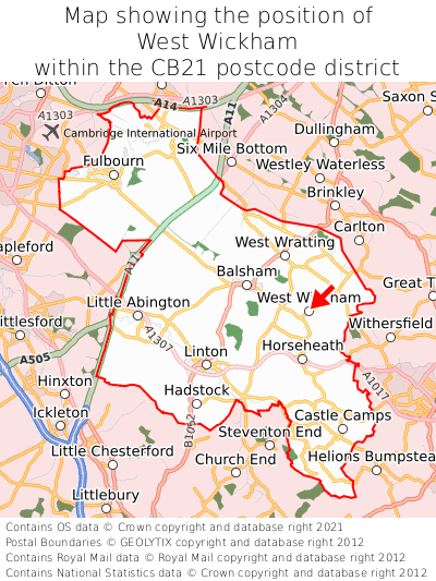 Map showing location of West Wickham within CB21