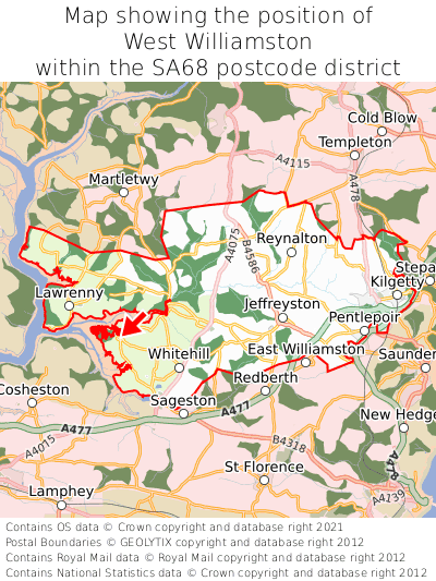 Map showing location of West Williamston within SA68