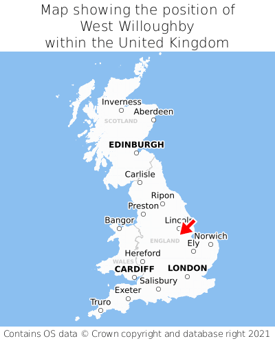 Map showing location of West Willoughby within the UK