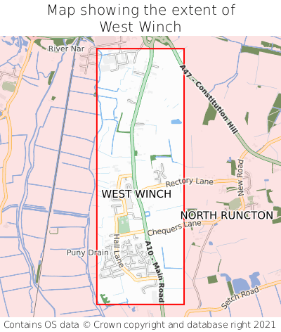 Map showing extent of West Winch as bounding box