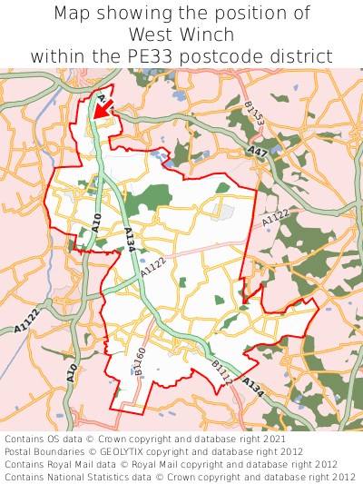 Map showing location of West Winch within PE33