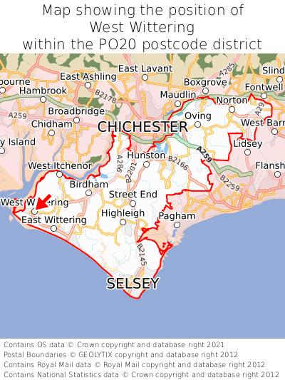 Map showing location of West Wittering within PO20