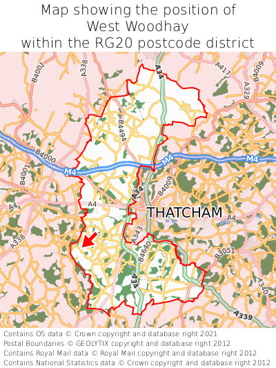 Map showing location of West Woodhay within RG20