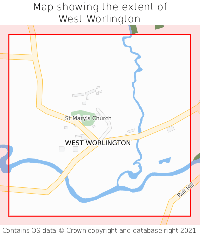 Map showing extent of West Worlington as bounding box