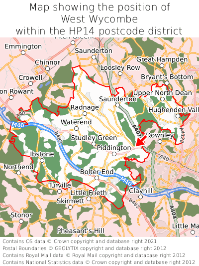 Map showing location of West Wycombe within HP14