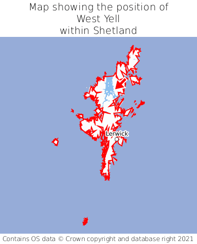 Map showing location of West Yell within Shetland