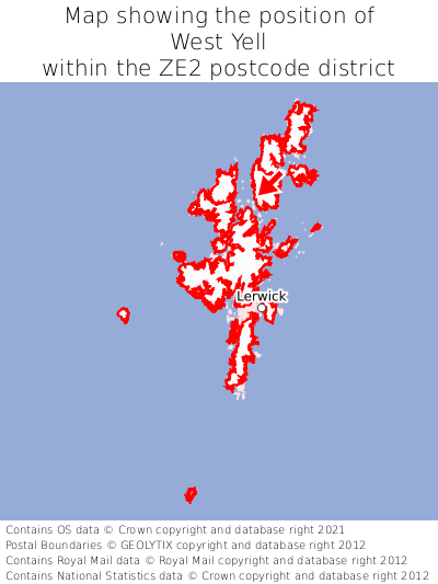 Map showing location of West Yell within ZE2