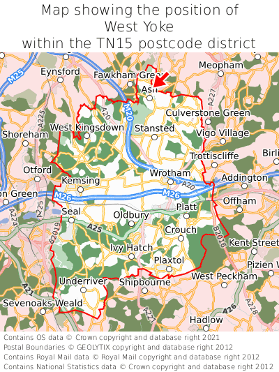 Map showing location of West Yoke within TN15