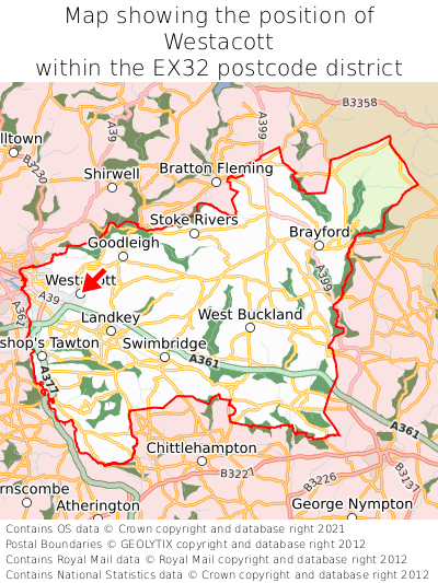 Map showing location of Westacott within EX32