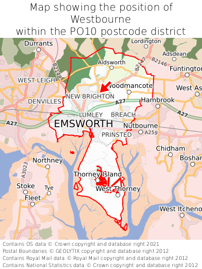 Map showing location of Westbourne within PO10
