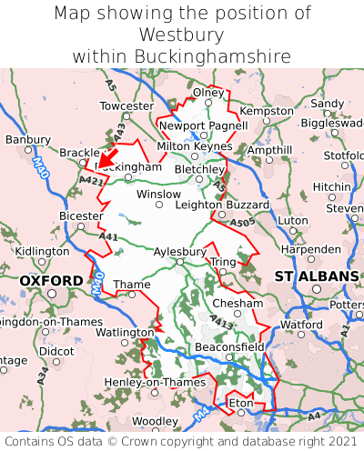 Map showing location of Westbury within Buckinghamshire