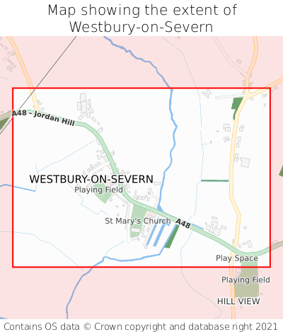 Map showing extent of Westbury-on-Severn as bounding box