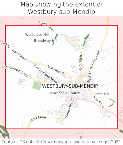 Map showing extent of Westbury-sub-Mendip as bounding box