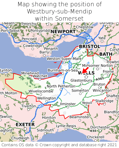 Map showing location of Westbury-sub-Mendip within Somerset