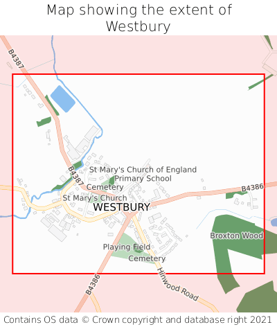 Map showing extent of Westbury as bounding box