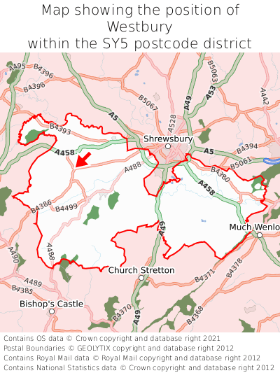 Map showing location of Westbury within SY5