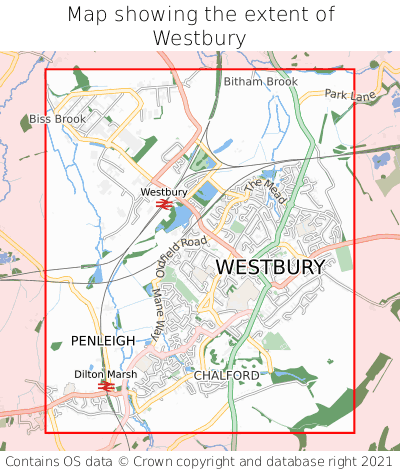 Map showing extent of Westbury as bounding box