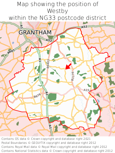 Map showing location of Westby within NG33