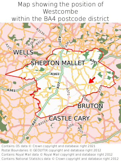 Map showing location of Westcombe within BA4