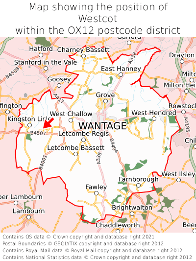 Map showing location of Westcot within OX12