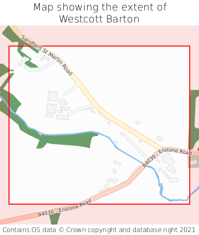 Map showing extent of Westcott Barton as bounding box