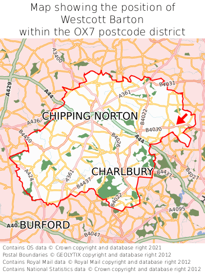 Map showing location of Westcott Barton within OX7
