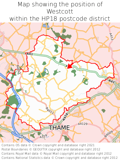 Map showing location of Westcott within HP18