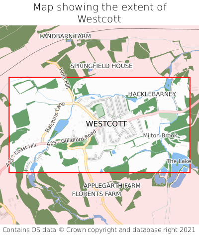 Map showing extent of Westcott as bounding box