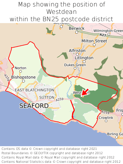 Map showing location of Westdean within BN25