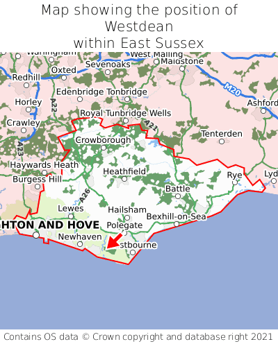 Map showing location of Westdean within East Sussex