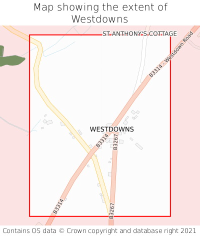 Map showing extent of Westdowns as bounding box