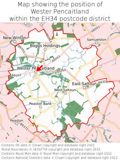 Map showing location of Wester Pencaitland within EH34