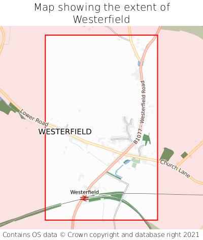 Map showing extent of Westerfield as bounding box