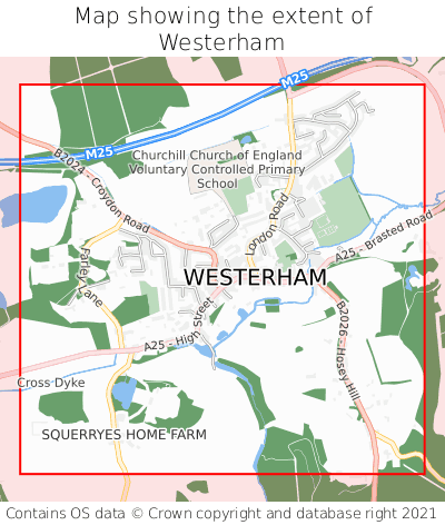 Map showing extent of Westerham as bounding box