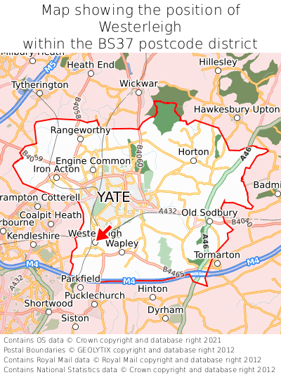 Map showing location of Westerleigh within BS37