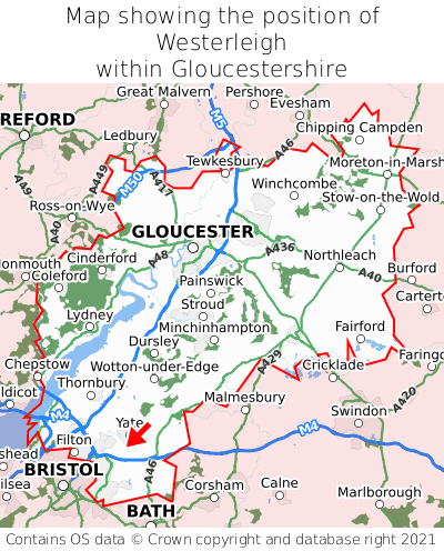 Map showing location of Westerleigh within Gloucestershire