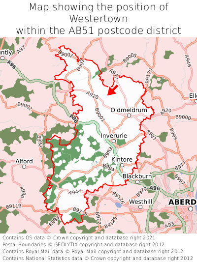 Map showing location of Westertown within AB51