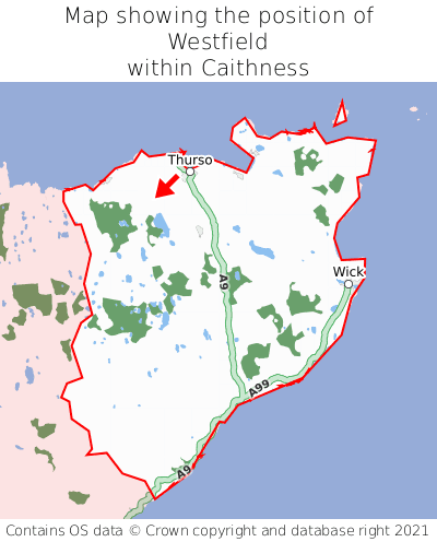 Map showing location of Westfield within Caithness