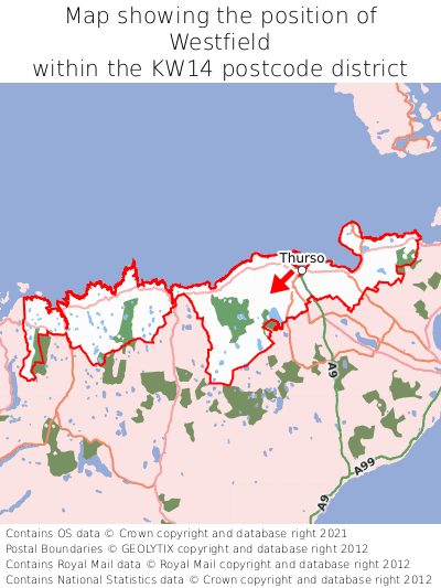 Map showing location of Westfield within KW14
