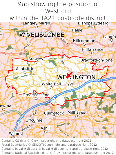 Map showing location of Westford within TA21