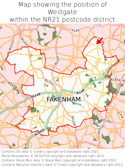 Map showing location of Westgate within NR21