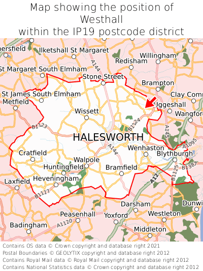 Map showing location of Westhall within IP19
