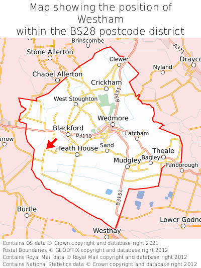 Map showing location of Westham within BS28