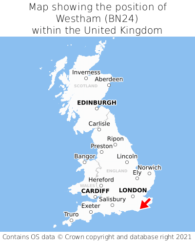 Map showing location of Westham within the UK