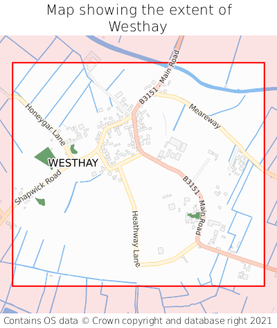 Map showing extent of Westhay as bounding box