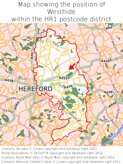 Map showing location of Westhide within HR1