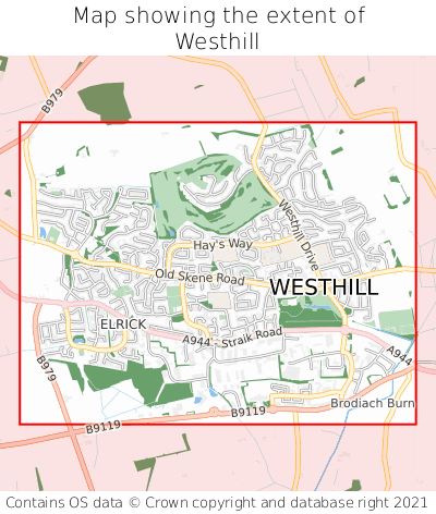 Map showing extent of Westhill as bounding box